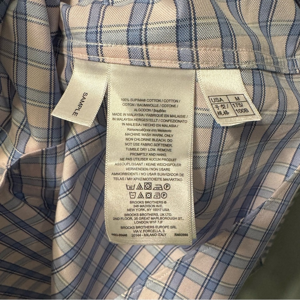 NWOT Brooks Brothers Button Down Shirt Regent Fit Medium Pink and Blue Check - Picture 5 of 5